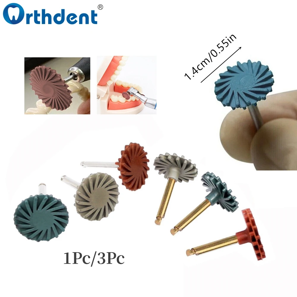 Dental Rubber Polisher Composite Resin Polishing Disc Diamond System RA 14mm Wheel Kit Spiral Flex Brush Burs 3 Colors Dentistry