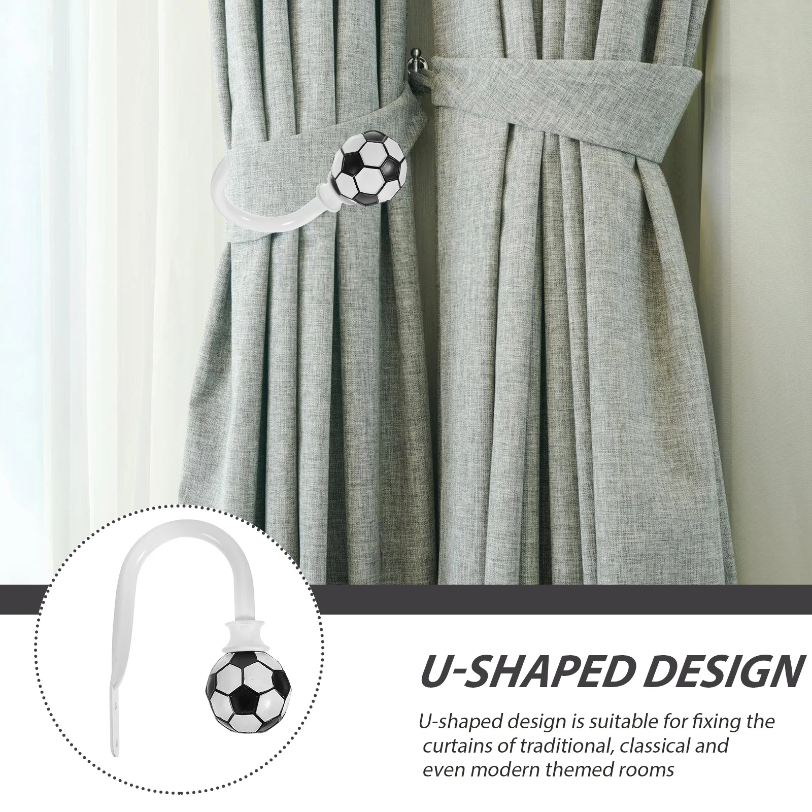 

Football Curtain Tieback Wall Mount U Shape Curtain Holdback Football Shaped Hook for Drapery Tieback Hat Clothes Hanging
