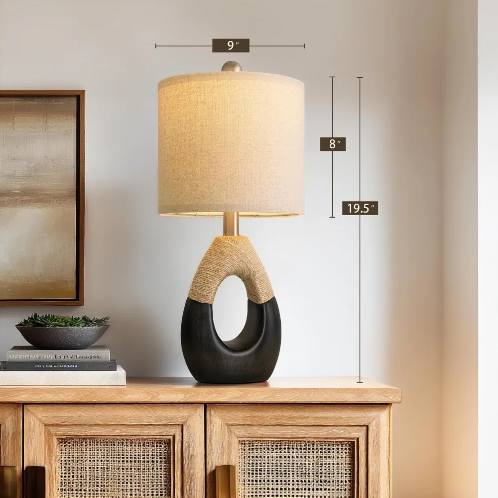 19" Table Lamps Set of 2, Bedside Lamps for Bedroom, Boho Lamps for Living Room, Rustic Lamps for Office, Vintage Design Nightstand Lighting (Bulb Not Included, Black) view 6