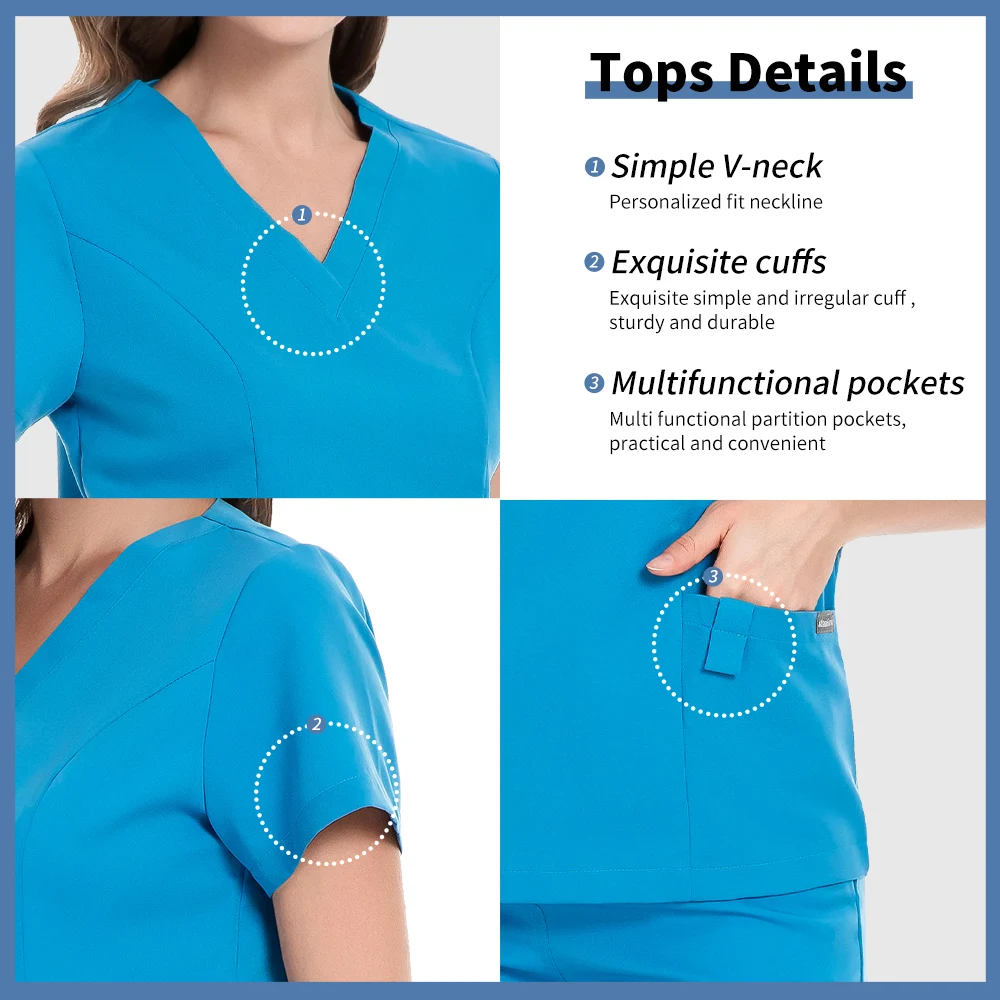 Slim Fit Pet Medical Nurse Workwear Women Beauty Salon Uniform Dental Clinic Suit Hospital Scrub Tops Pant Set Surgical Overalls