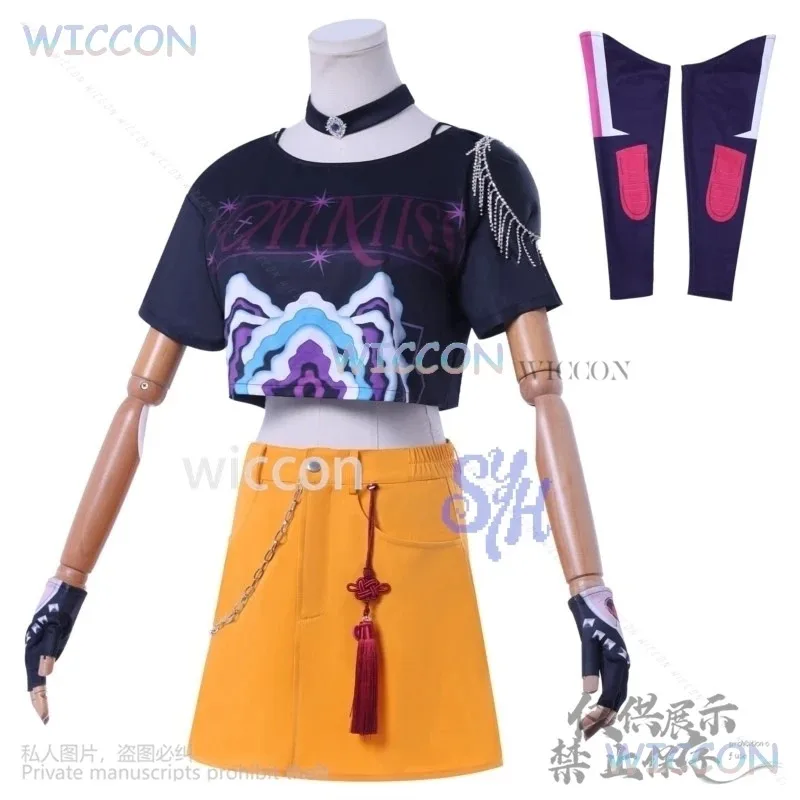 

asdh8@Anime Movie Demon Mira Kpop Idol Stage Huntrix Cosplay Girls Power Groups Costume Cos Mini Dress Jirai Kei Uniform Wig Hal