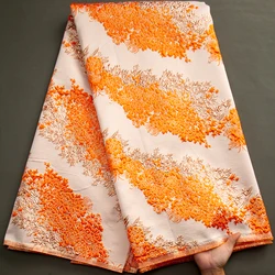 Orange African Jacquard Lace Fabric 2023 High Quality Nigerian Brocade Gilding Lace Fabric 5Yards For Wedding Dress Y3482