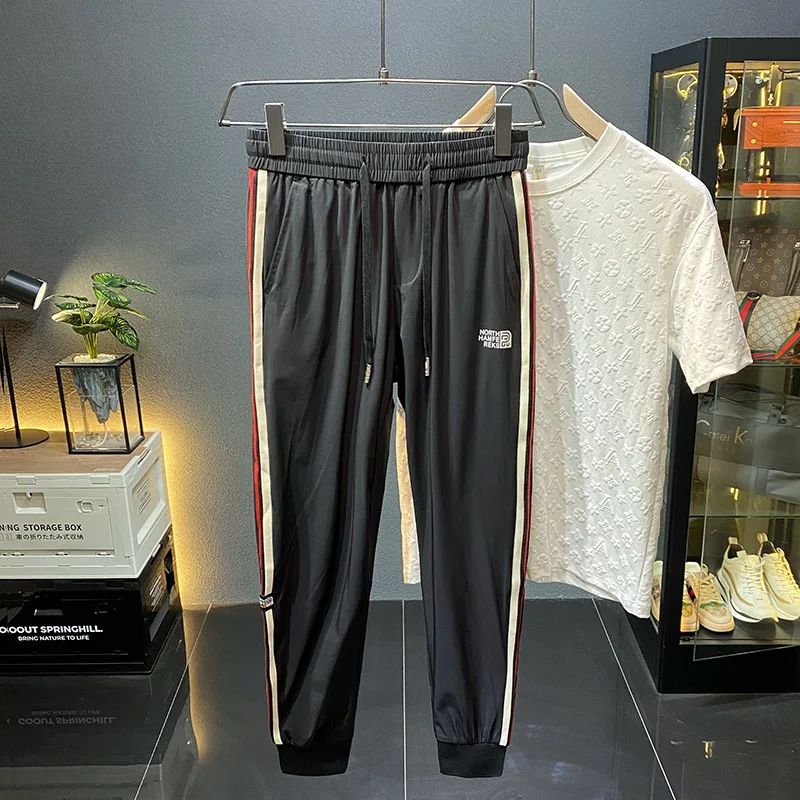 Ice Silk Quick Drying Casual Pants For Men'S Summer Ultra-Thin New Slim Fit Leggings For Men'S 9-Point Sports Long Pants