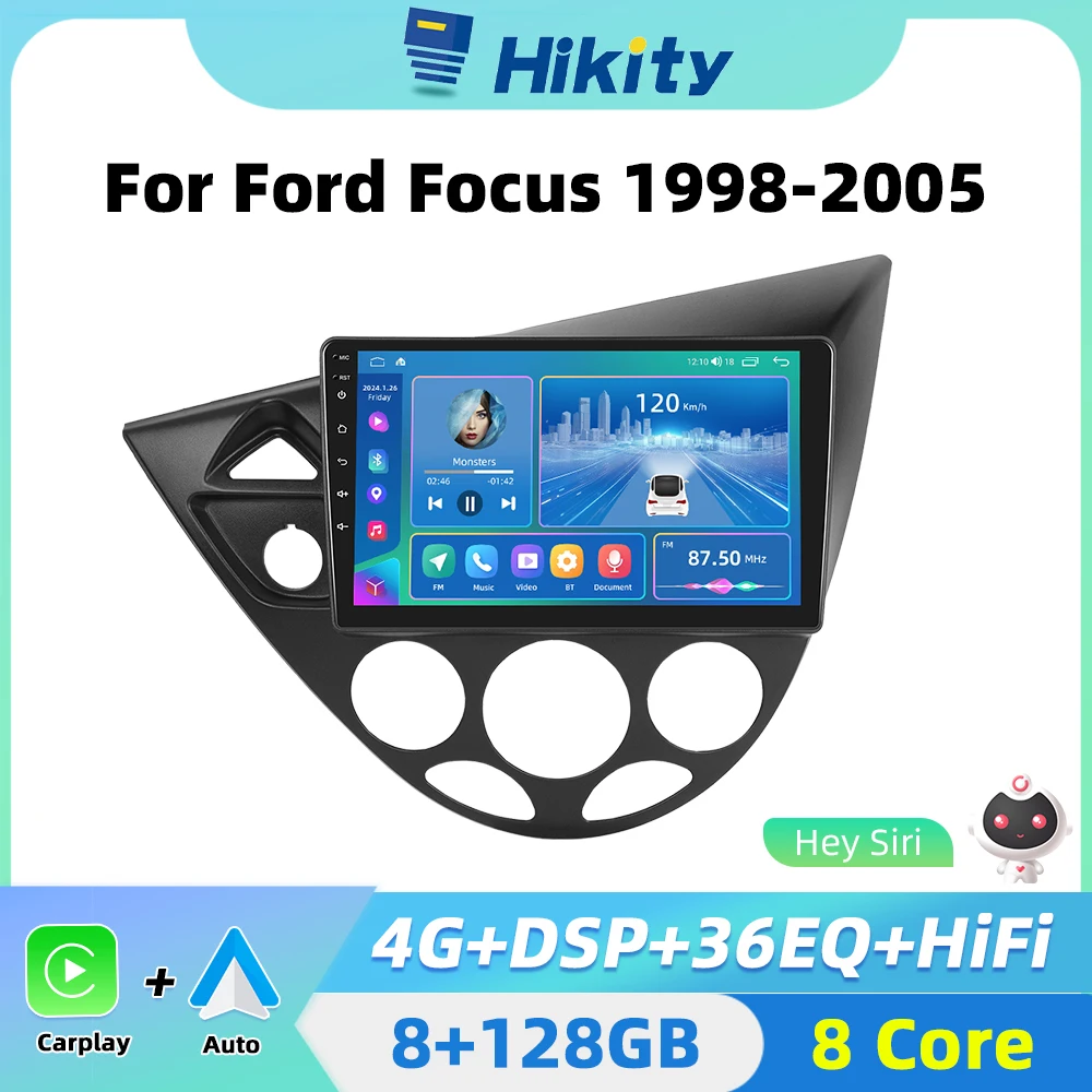 Hikity  Auto Radio Carplay Android Car Radio For Ford Fiesta 1995-2001 Focus Mk1 1998-2004 AI Voice GPS FM 2 din Autoradio