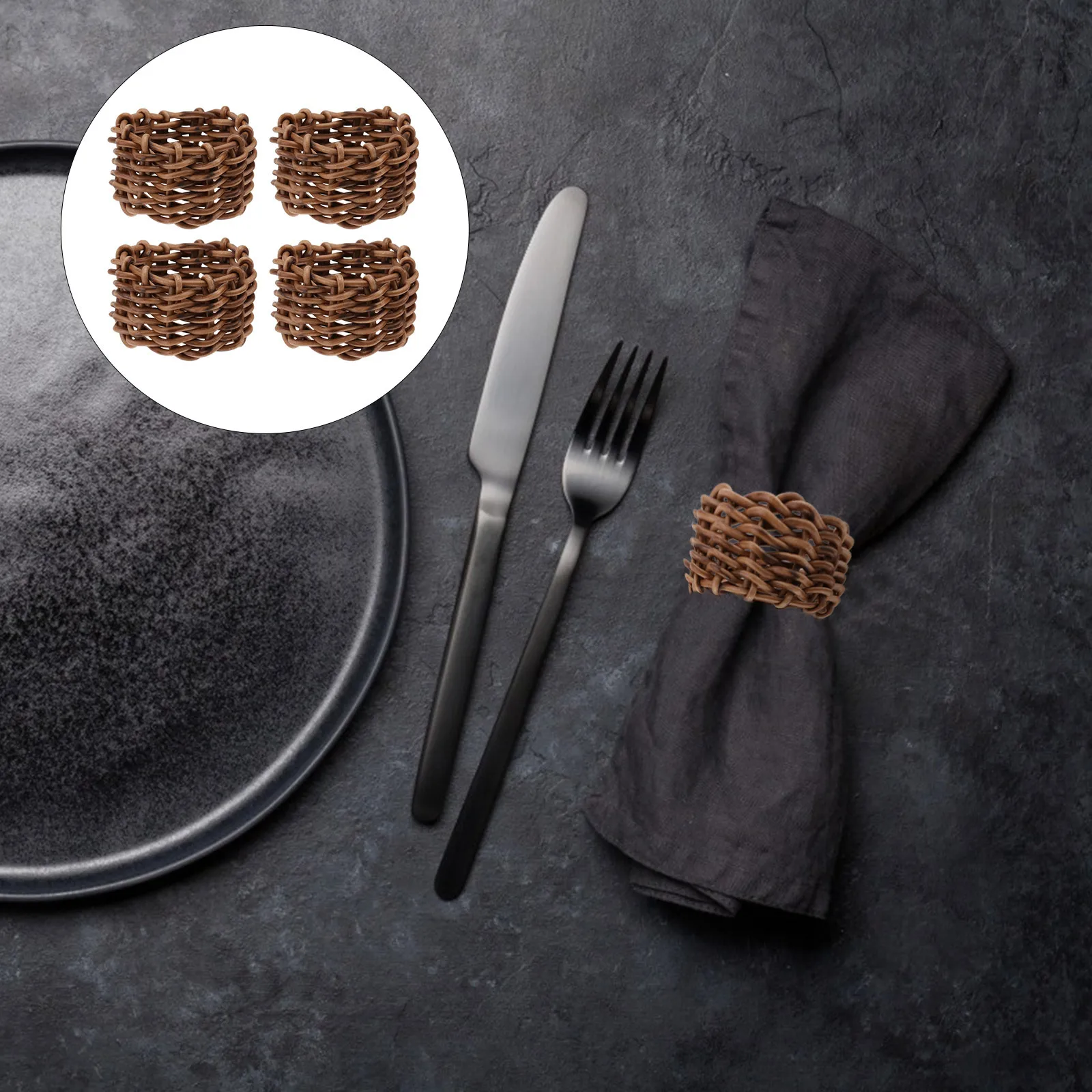 

4Pcs Napkin Buckle Natural Woven Decorative Rings Craft for Wedding Family Party Banquet Table Use Napkin Buckle
