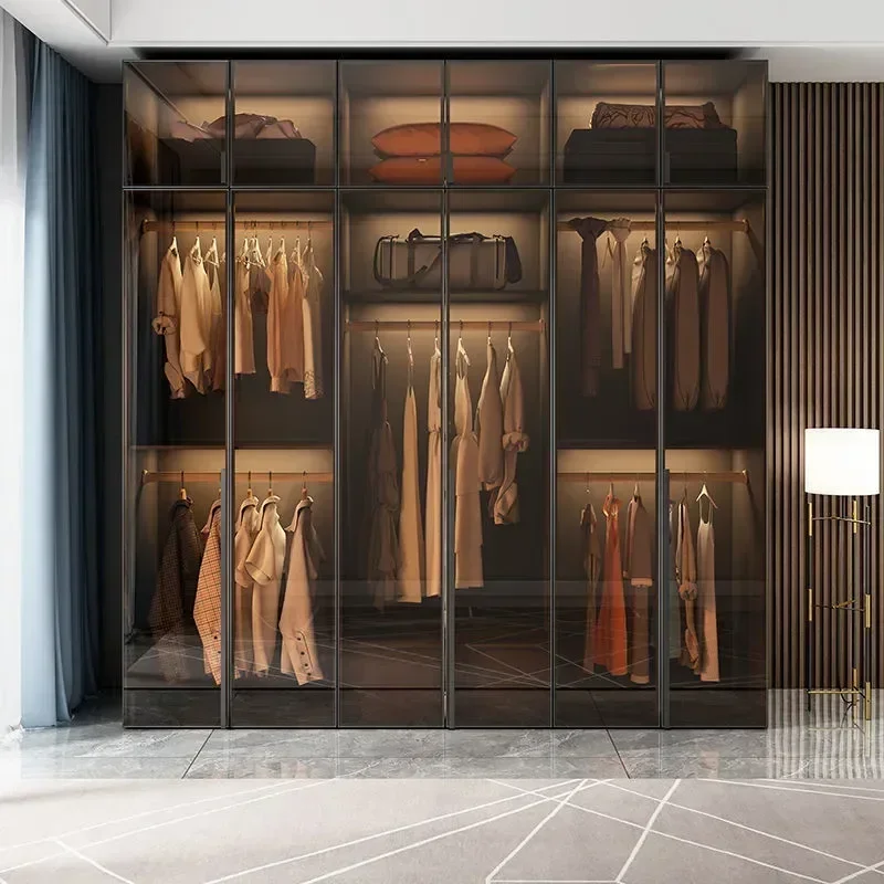 Oganizers Women Wardrobe Drawers Simple Modern Hanger Rail Wardrobe Glass Sliding Door Unique Economical