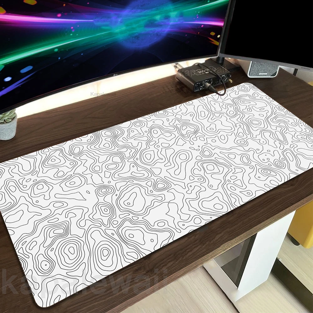 

Topographic Map Art Gaming Mousepad Gamer Speed Accessories Keyboard Pads Computer Mouse Pad Large Black White Line Mouse Mat