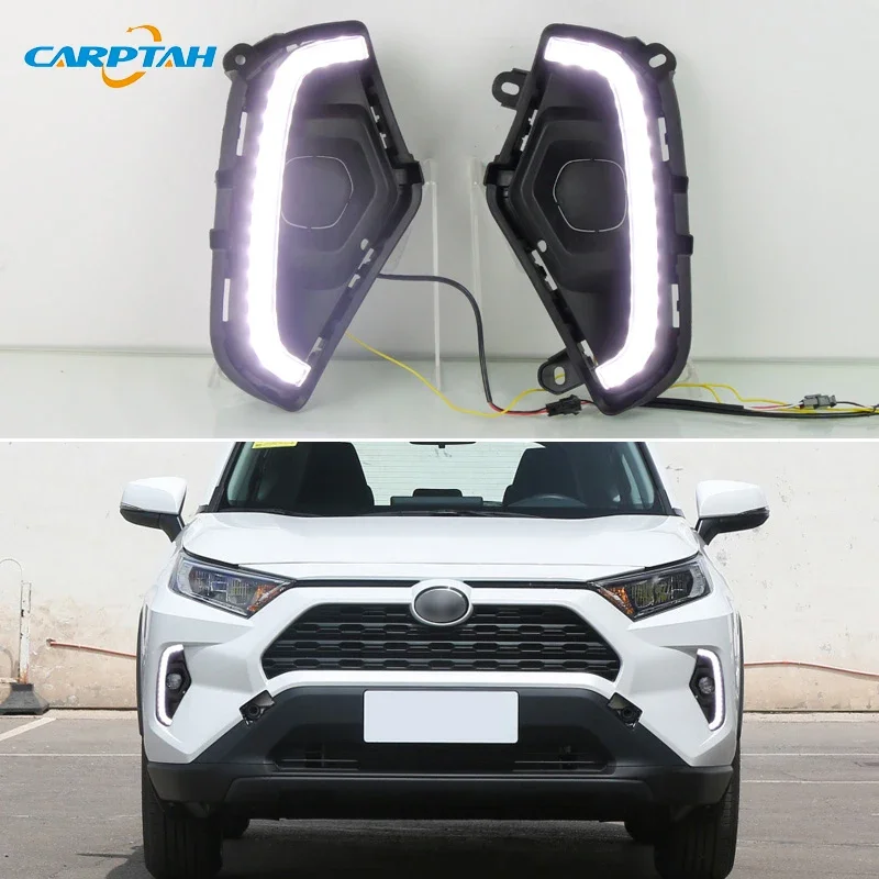 Car LED DRL 12V Daylights For Toyota RAV4 2023 Yellow Turn Signal Daytime Running Headlamps Auto Driving Lamp Foglamps