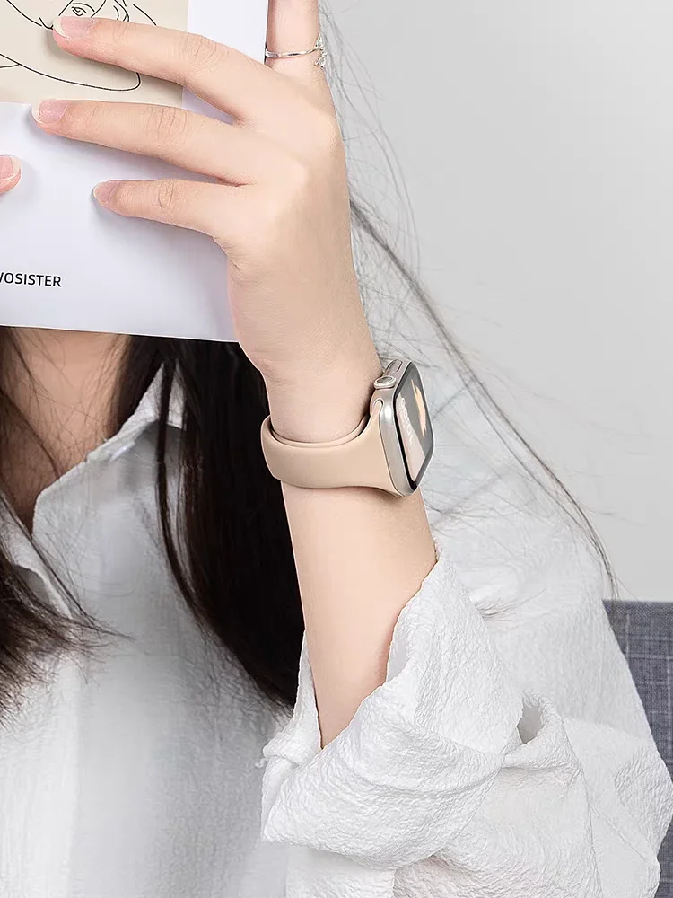 Красивая тонкая силиконовая петля для Apple Watch ремешок женский 10/9/7/38 мм 40 мм 41 мм 42 мм 44 мм 45 мм 46 мм ремешок