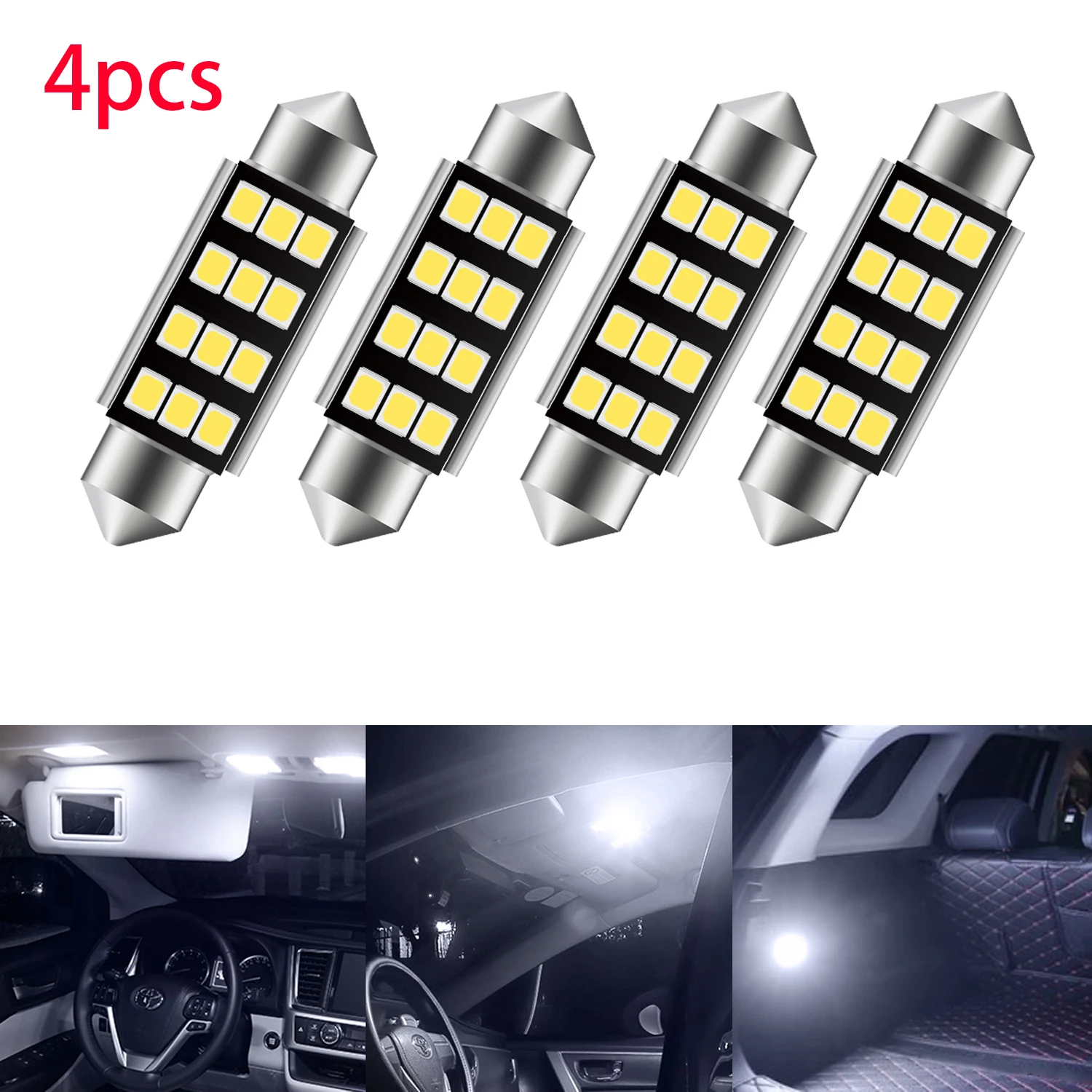 

4pcs Festoon 2835 Chip Bulb Canbus 39mm/41mm Car LED Lamp Interior Dome Reading License Plate Lights White Roof Bulbs Light Sou