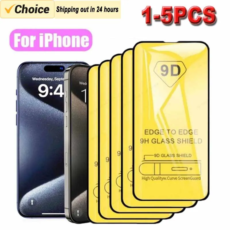 

1-5PCS Full Cover Tempered Glass Film for IPhone 15 14 13 12 11 Pro XR X XS Max HD Screen Protector for IPhone 7 8 Plus SE Mini