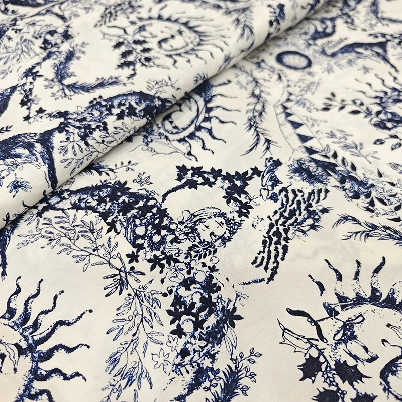 Brand Sun Face Pattern Digital Printing Simulation Silk Satin Cotton Fabric for Sewing High Quality Clothing Dress DIY Fabric