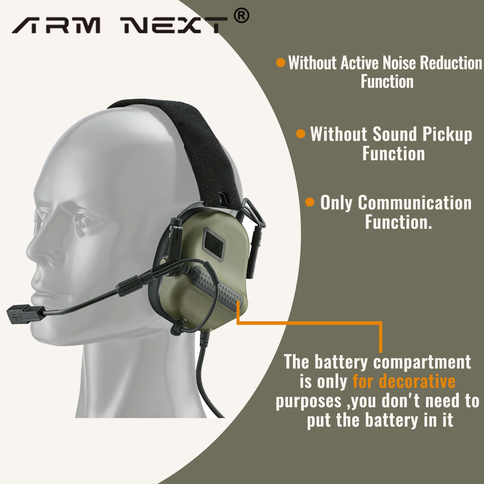 Auricolare tattico militare ARM NEXT F10 cuffie da tiro cuffie di comunicazione ordinaria senza funzione di cancellazione del rumore