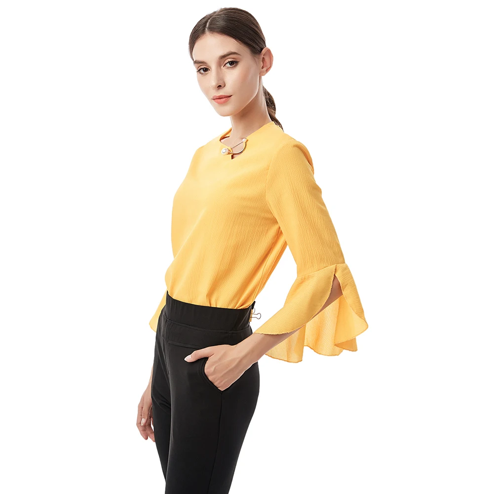 

Women Chiffon Ruffles Blouse Flare Sleeve Shirt Casual Womens Summer Tops And Blouses