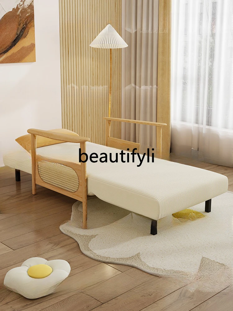 Solid wood sofa bed dual-purpose multi-function foldable push-pull bed log living room single sofa bed