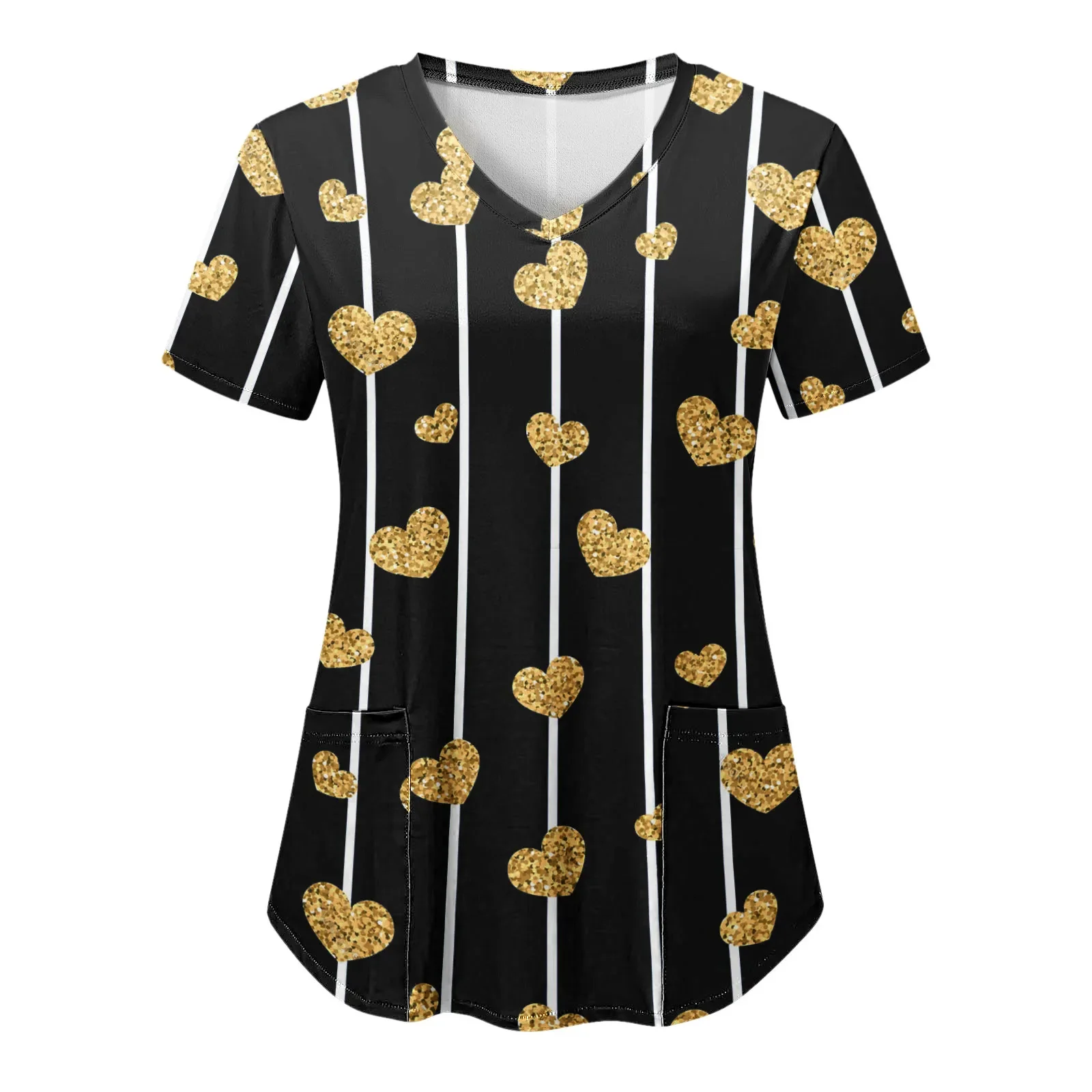 Uniforme de Noël pour femmes, col en V, imprimé de Noël, manches courtes, poches, haute qualité, facile à nettoyer, rapide, 2025