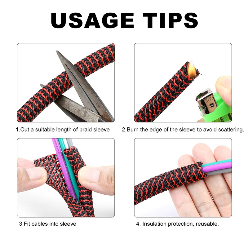1-50m Black-Red 3 5 8 10 13 16 19 25mm Self-Closed PET Braided Auto Line Management Overlaps Loom Split Sheath Wire Wrap Protect