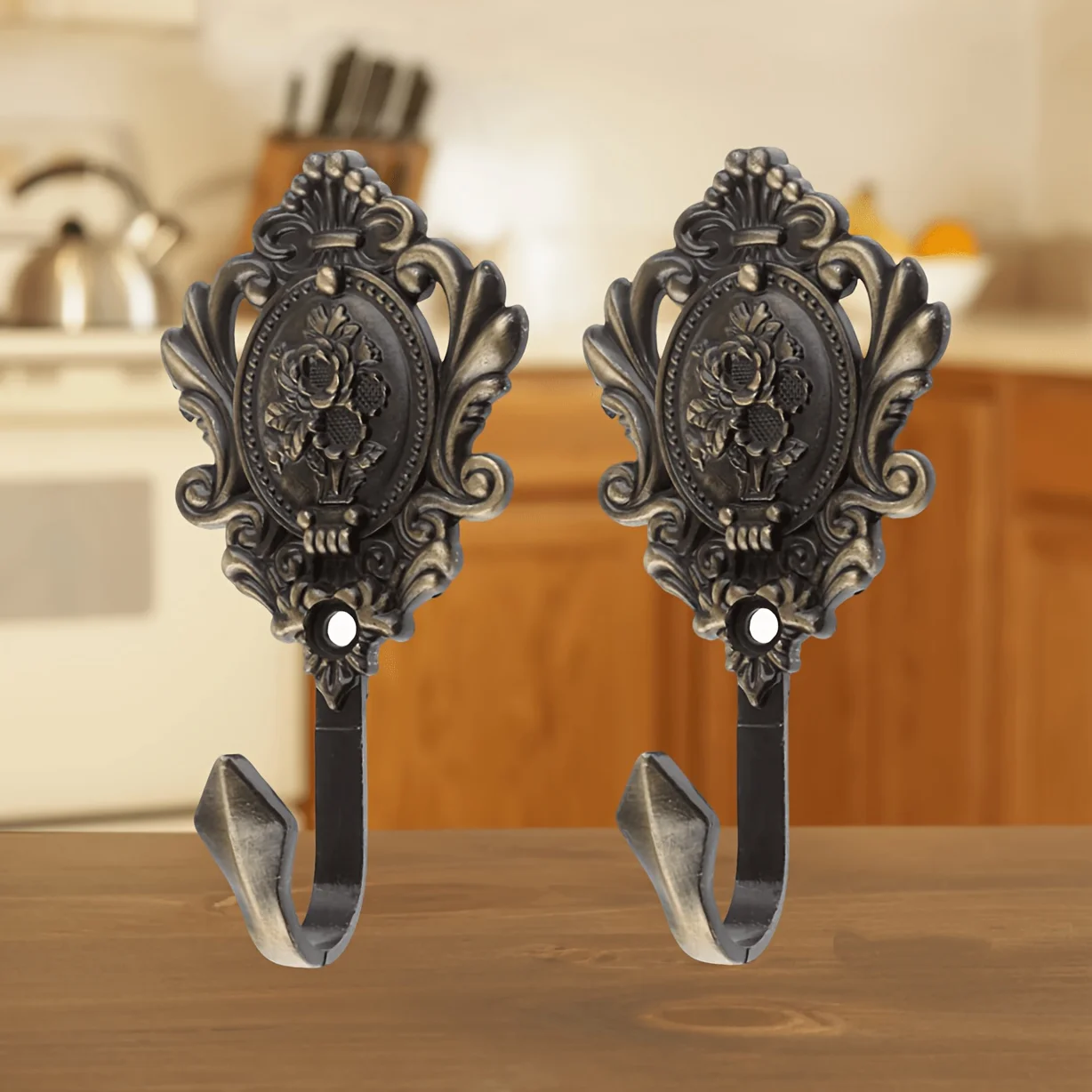 Bohemian style wall hook 4-piece set - European retro chic coat rack set (including 2 hooks and 2 screws) - Rust resistant design, suitable for bathrooms, bedrooms, and corridors | Easy to install curtain hook set