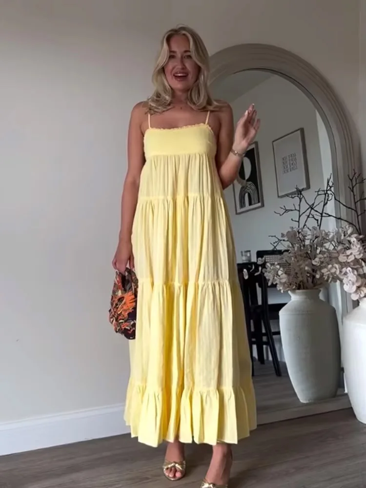 

HH женское летнее модное плиссированное платье без рукавов с открытой спиной, женское элегантное сексуальное платье на бретельках, пляжное вечернее платье миди