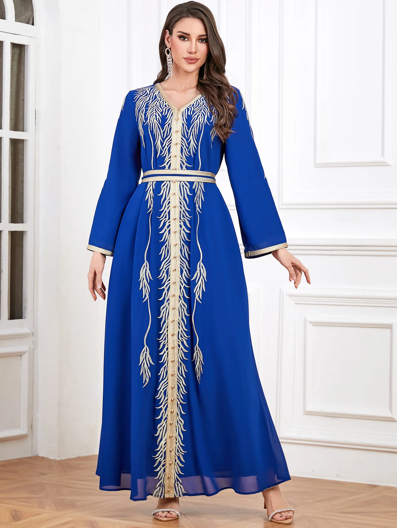 

Morocco Embroidery Muslim Women Beading Maxi Dress Abayas Dubai Turkey Kaftan Ramadan Jalabiya Dresses Musulmane Femme Vestidos