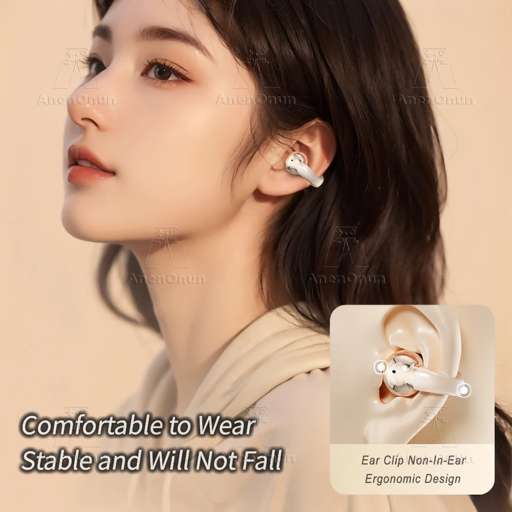 TWS Earbuds Ear Clip Bluetooth 5.4 Earphones 28H Playtime ENC Noise Cancelling IPX4 Waterproof Handsfree for iOS/Android - Black