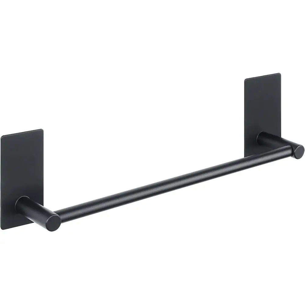 

12 Inch Matte Black Wall Mounted Stainless Steel Towel Rack, No Drill Required, Strong Adhesive Bathroom Towel Holder