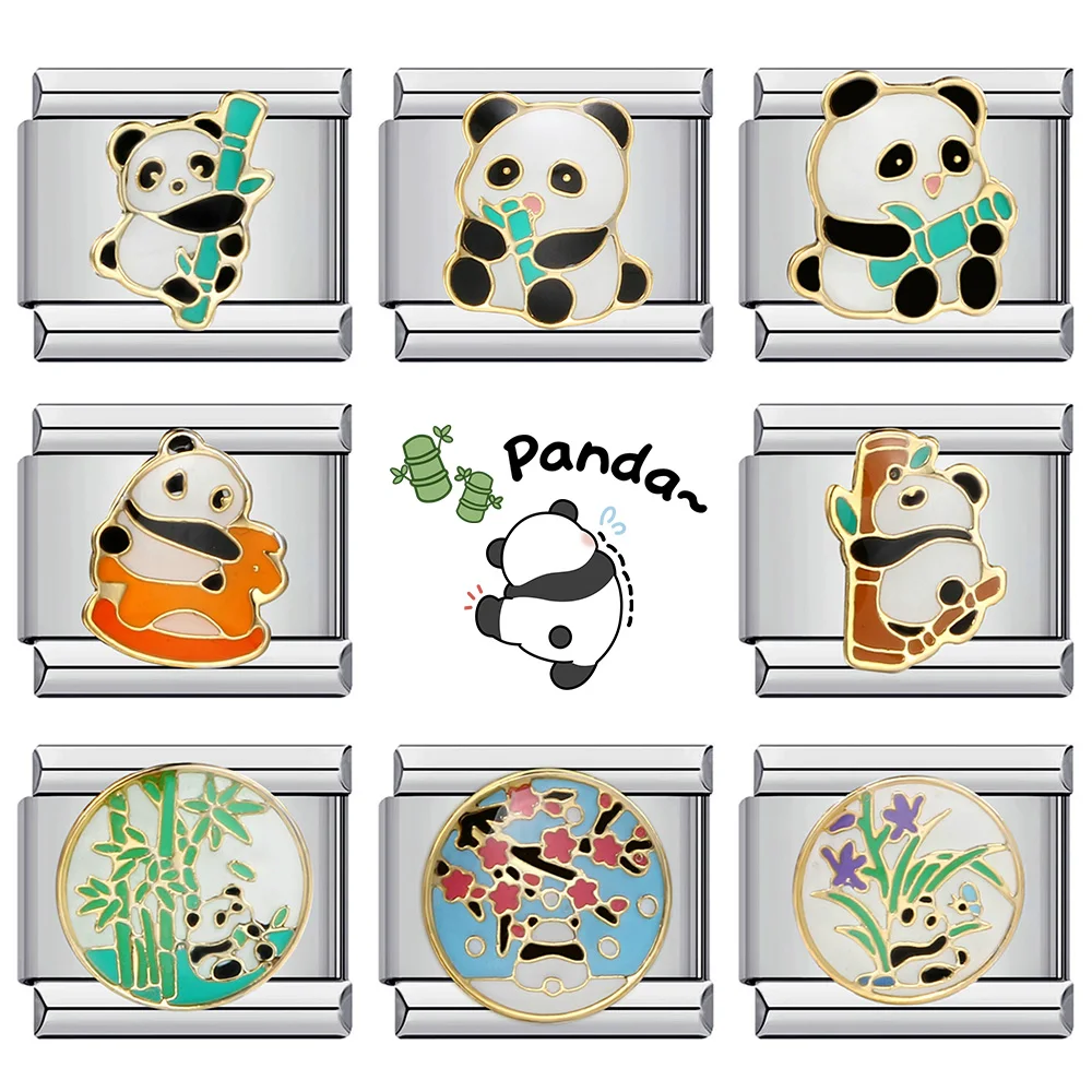 9mm niedlichen Panda italienischen Charm Armband Edelstahl elastische Glieder kette DIY machen Modeschmuck Accessoires Großhandel – Detail 1