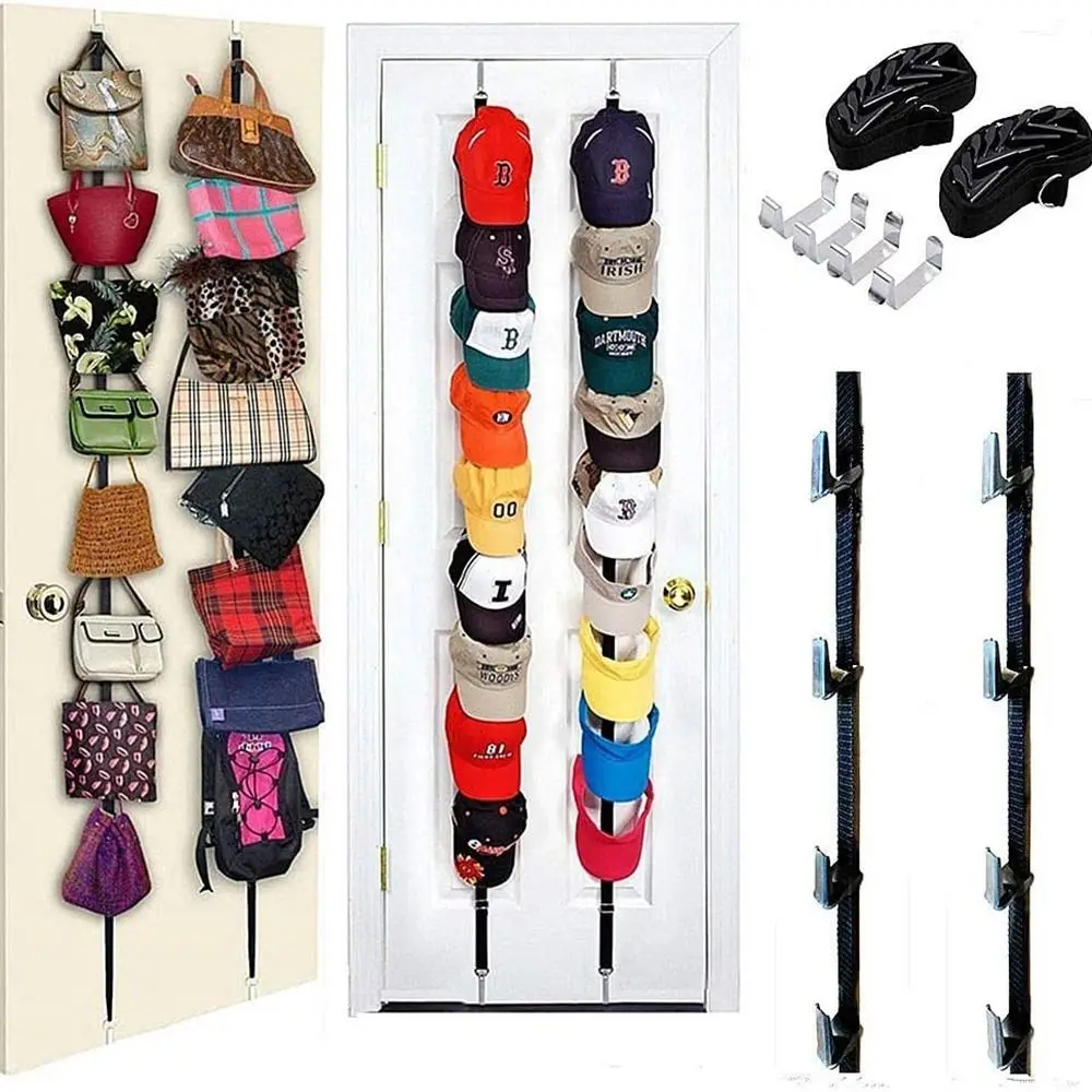 

Protable 7 Hooks Nylon Straps Cap Rack Hanging Seamless Rope Hat Cap Rack Space Saving Adjustable Coat Clothes Rack Bag