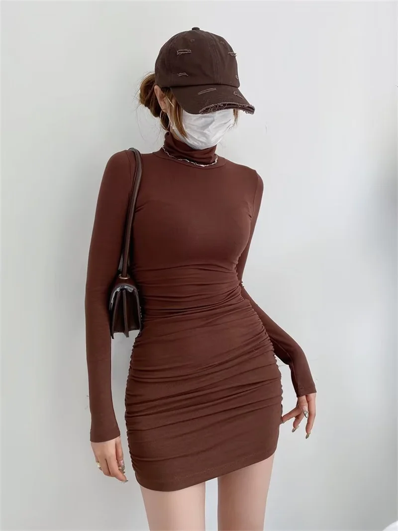 Puro desejo picante menina gola alta plissado bodycon dr sexy emagrecimento interior usar camada base apertado ort saia na moda