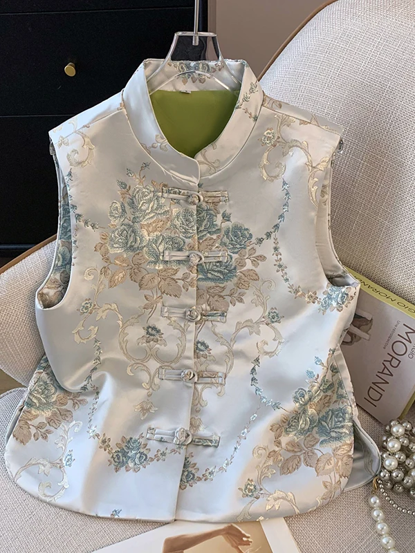 

Новый китайский национальный тренд воротник-стойка с вышитыми пуговицами Song Jin жилет Jaet женский осенний элегантный многослойный костюм Тан...