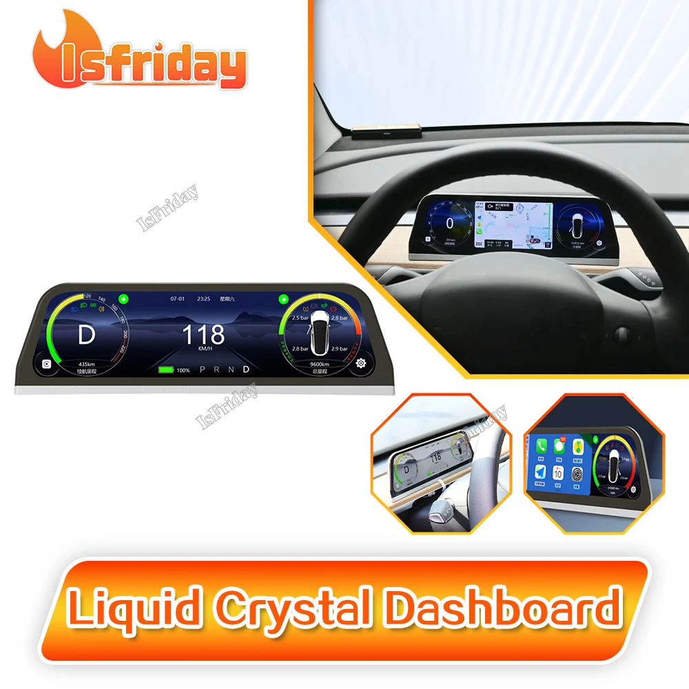 Digital Dashboard Heads Up For Tesla Model 3 Y Display Carplay Android Auto 9.66 Inch IPS Screen Auto HUD Power Support Carplay