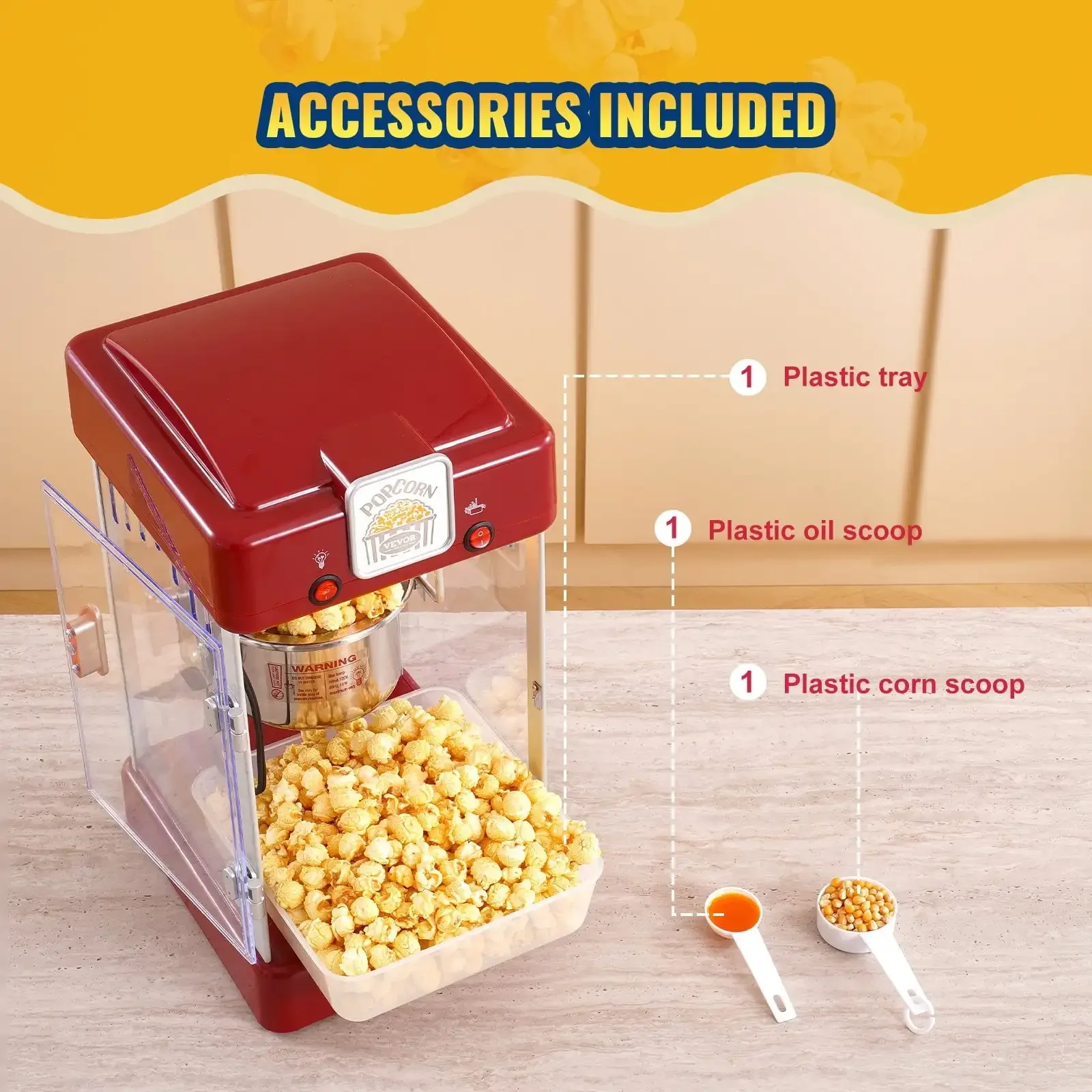 Machine à pop-corn Machine à pop-corn de table 300W 2,5 oz rouge