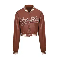 2025 new leisure leather jacket Spring and autumn long sleeve coat women fashion leather motorcycle wear baseball wear PU jacket