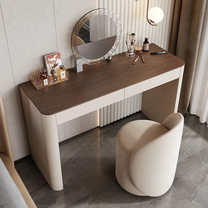 Bedroom Stone Plate Saddle Leather Solid Wood High-End Makeup Table  Light Luxury Dresser French Retro