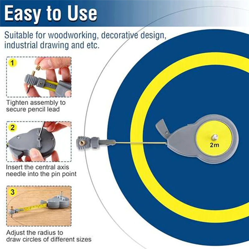 

TFORU-Rotape Tape Measure Compass,Tape Compass,Measure Compass For Drawing Circles And Lines With Tape Measure