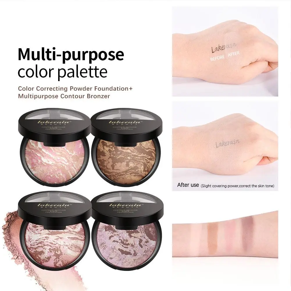3-em-1 base de cozimento iluminador blush pó cor fundação correção óleo fosco controle facial fundação maquiagem bron f4c8