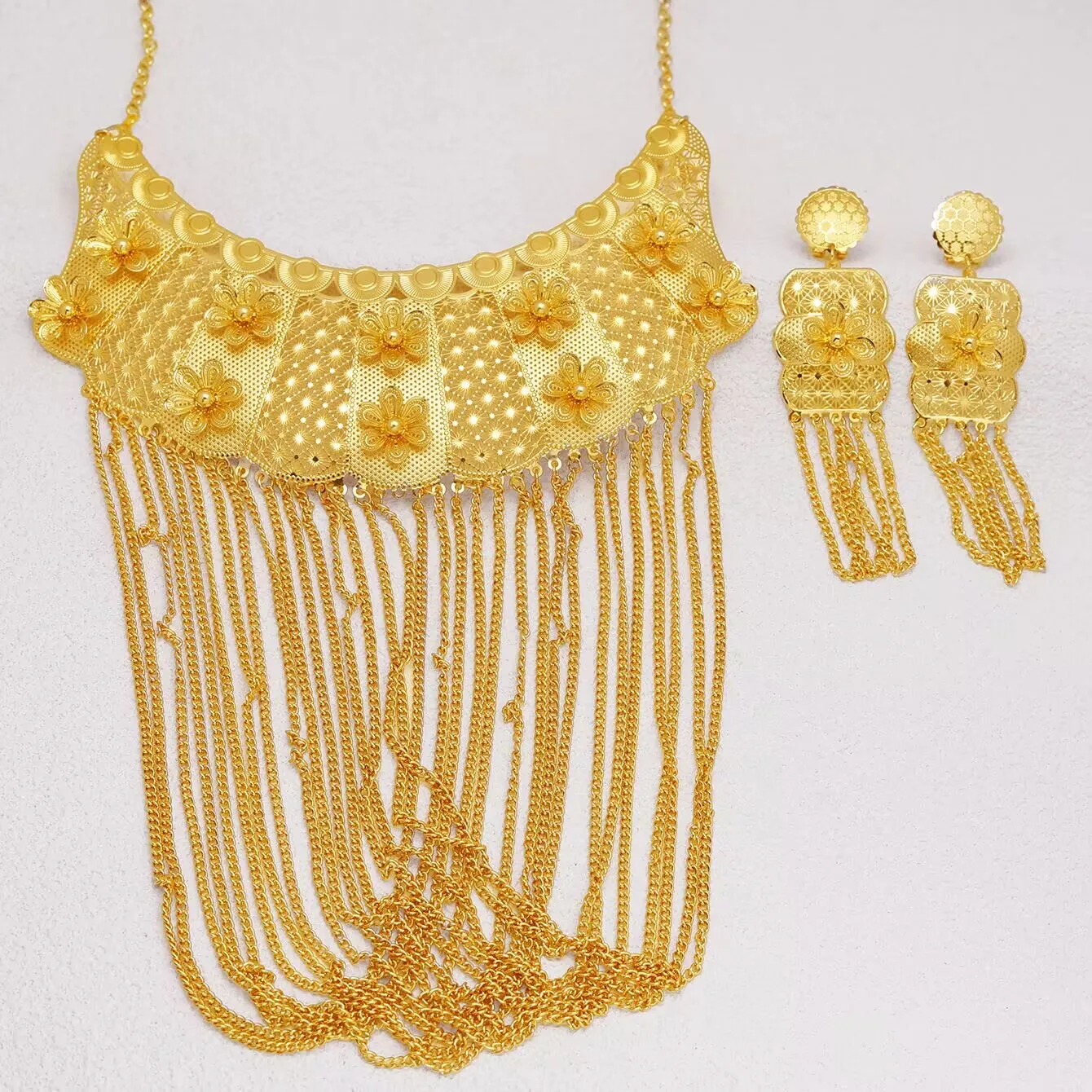 

New Dubai Australia France 24K Gold Plated Necklace Earrings Engagement Party Jewelry Gift Set for Lover YY10691