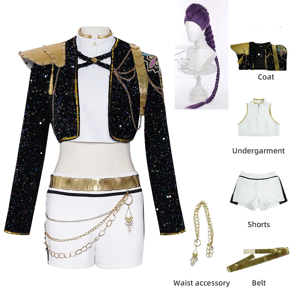 

Kpop Rumi Cosplay Costume Female Demon Hunters Singer HUNTRIX Costume Rumi Wigs for Party Halloween Show Clothes School Uniforms