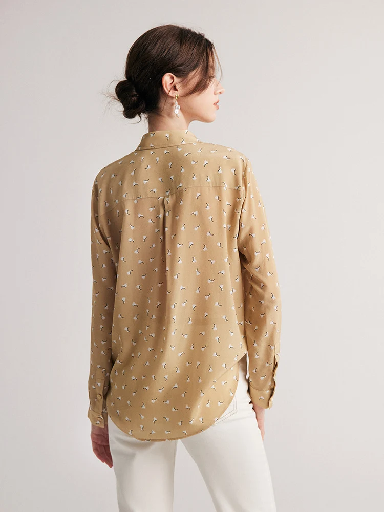 SuyaDream, Women Printed Shirts, 100%Real Silk, Chest Pocket, Single Breasted Chic Blouses, 2024 Spring Summer Office Lady Top