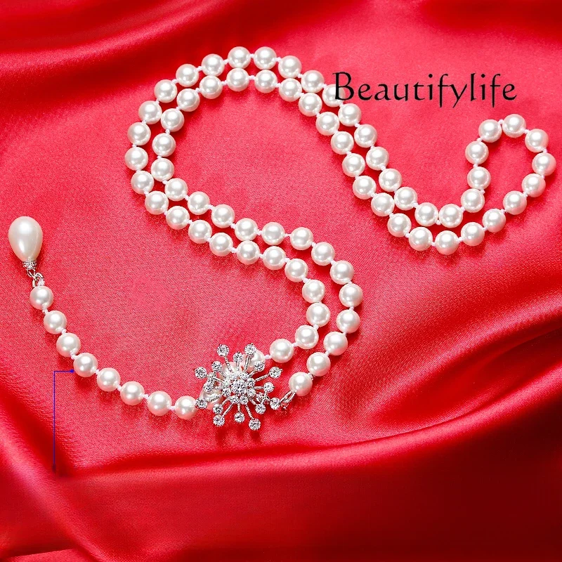 

Жемчужная цепочка для свитера, длинная высококачественная модная женская осенне-зимняя подвеска, аксессуары, ожерелье, украшения