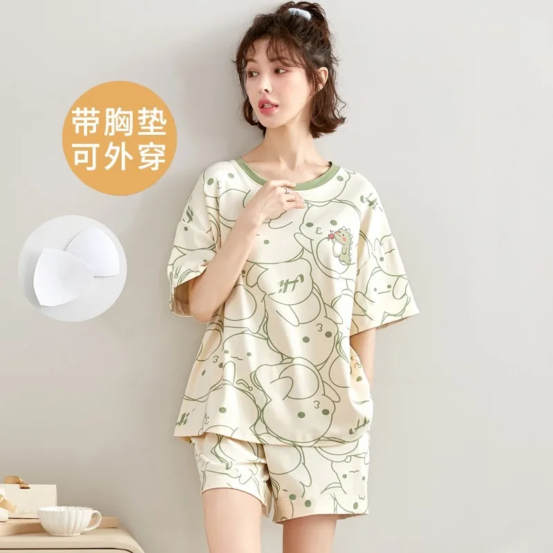 Sleepwear Lovely Home Suits Cotton Pyjama Short Sleeve Pajamas Set 2024 Women Pijamas Comfortable Girl Summer 2XL 3Xl Loungewear