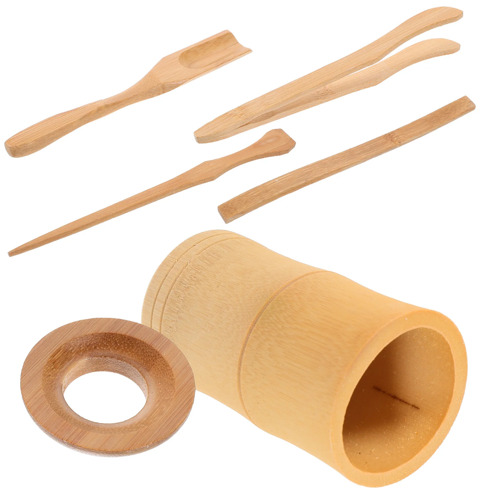 

6Pcs Bamboo Tea Set Functional Tea Ceremony Supplies Kit Featuring Spoon Scoop Clip Needle Easy to Use Elegant Design