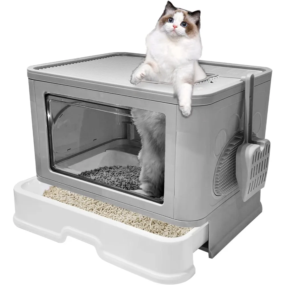 

Foldable Cat Litter Box, Enclosed Kitty Litter Box, Top Entry Anti-Splashing, Cat Toilet Easy To Clean, Extra Large Covere