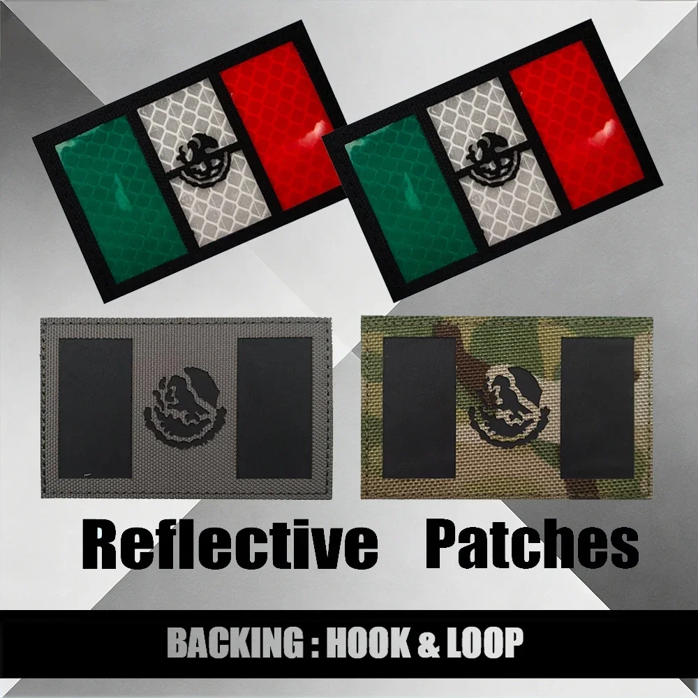 

Mexico Flag Tactical Patches IR Reflective with Hook And Loop Backing for Jacket Shoulder Gear