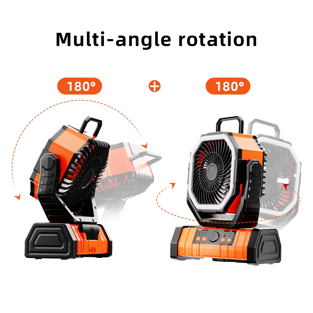 Ventilador portátil recargable de 20000mAh, luz de Camping con USB para tienda de campaña, coche, viaje, enfriador, gancho, refrigeración al aire libre