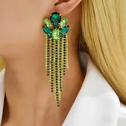 Elegant Charm Long Hanging Earrings For Women Girl Trendy Luxury Quality Crystal Glass Tassel Chain Pageant Pendant Jewelry Gift