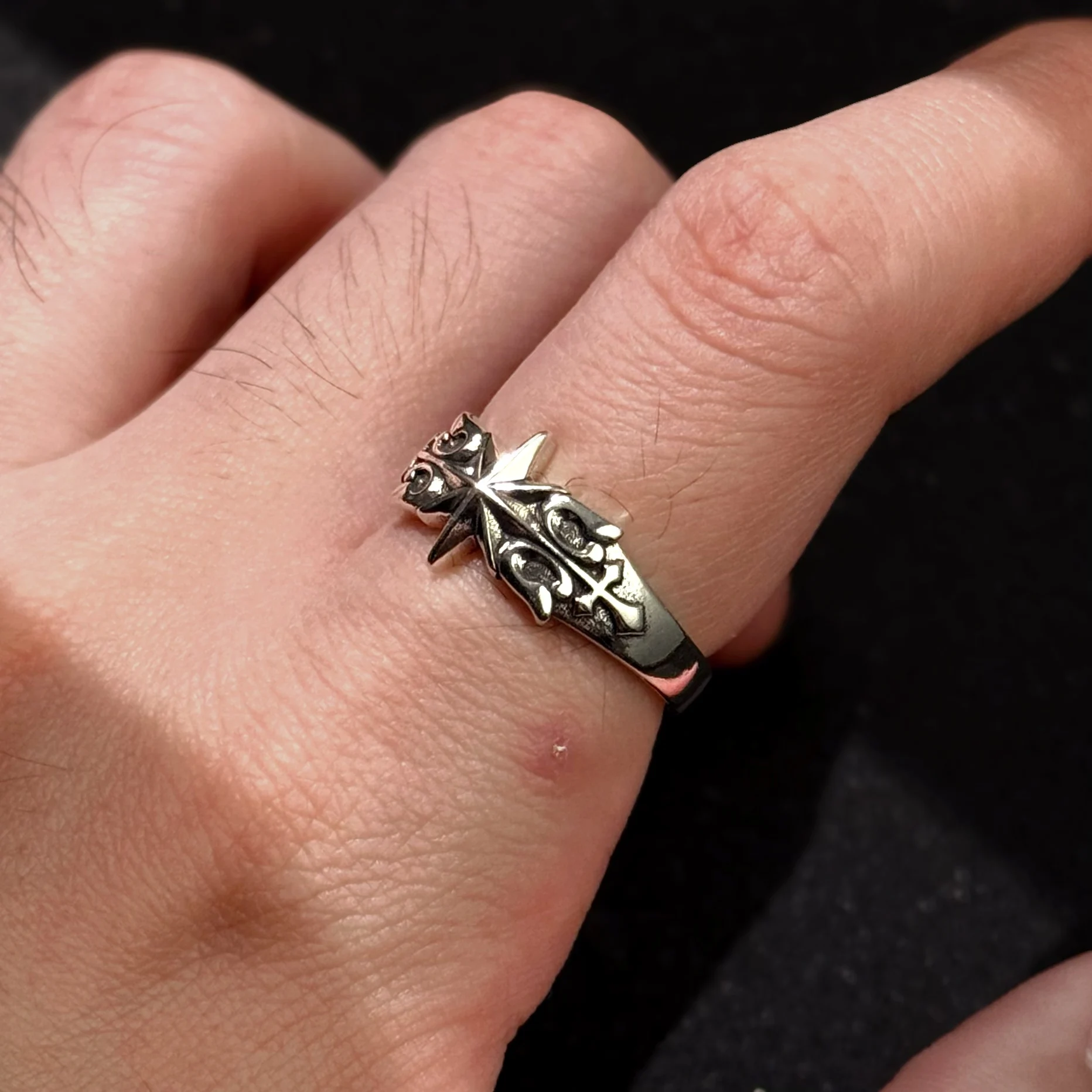 Retro Hexagramm Sechszackiger Stern Verstellbarer Offener Ring für Männer Versilbertes Messing Punk Gothic Edgy Schmuck Unisex Accessoires Geschenk – Detail 6