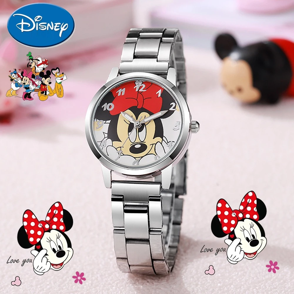 

Серебряные металлические часы Disney с Микки Маусом и Минни, детские часы для мальчиков и девочек, студенческие кварцевые часы для взрослых, подарок на день рождения