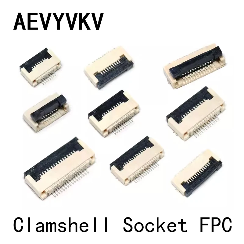 10pcs 0.5mm/1mm Pitch Under Clamshell Socket FPC FFC Flat Cable Connector 4P 5P 6P 8P 10P 12P 14P 16P 20P 22P 24P 30P 34P 40P