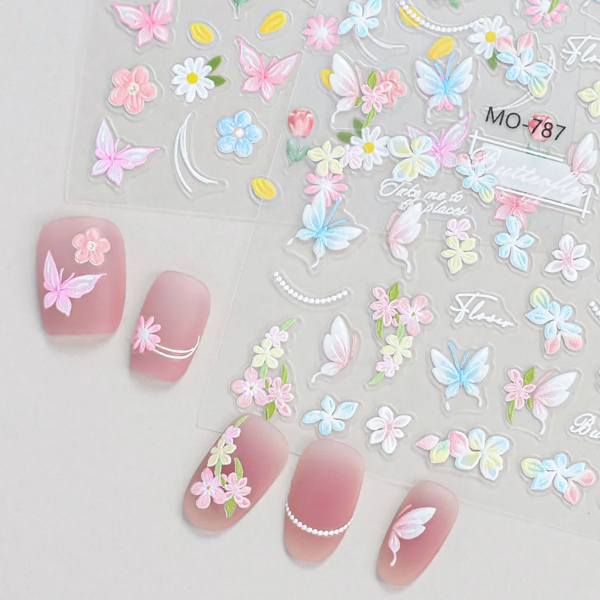 Spring Flowers Butterfly 5D Relief 3D Nail Stickers Decoration Colorful Bow Butterfly Transfer Sliders For Manicure Design Tools